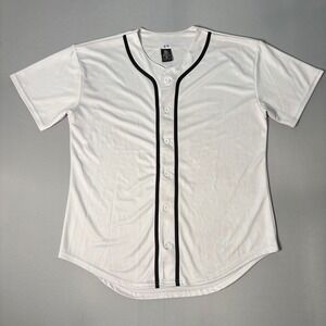 YoungLA Mens Baseball Jersey White Black Piping Full Button Athletic Shirt Sz M